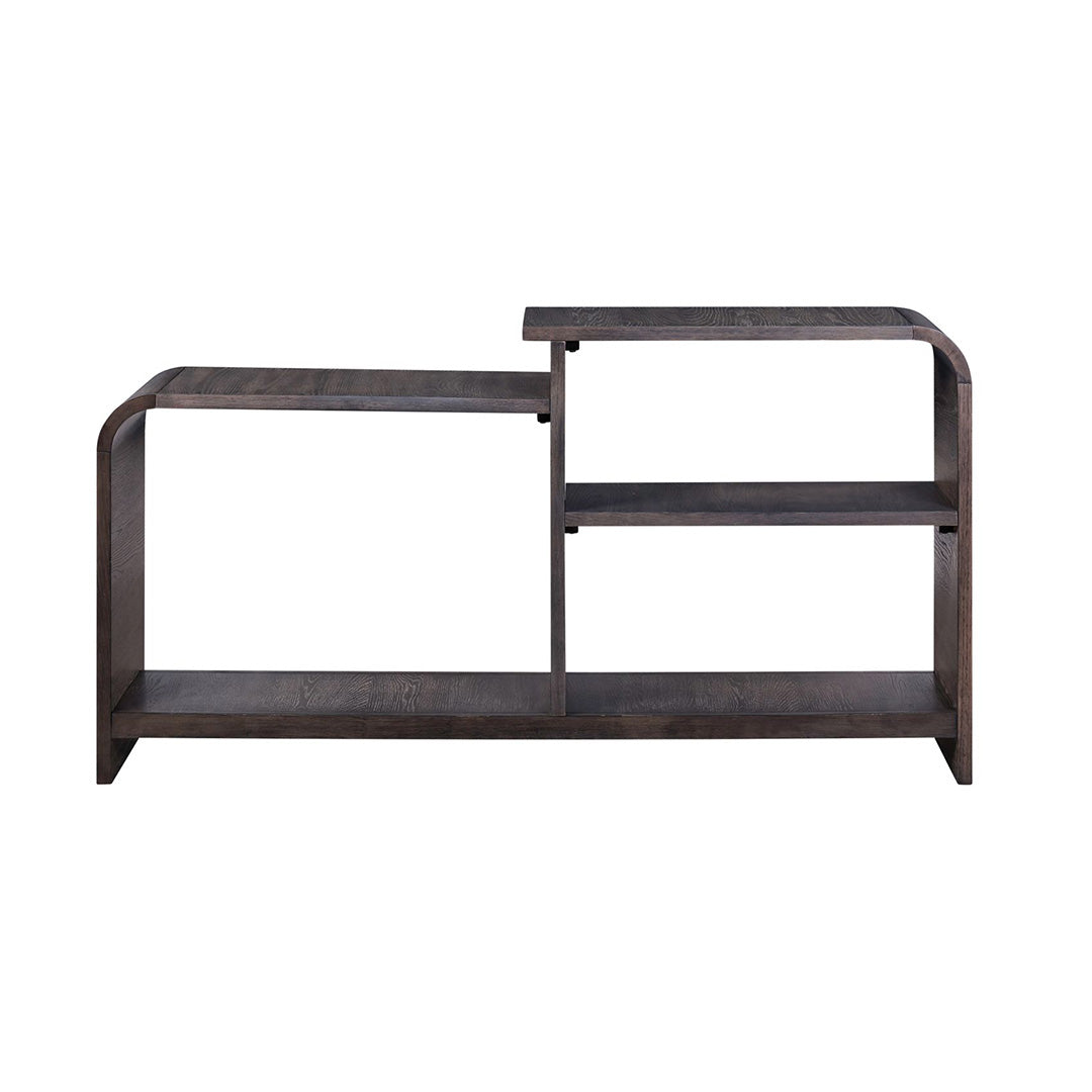 Perspectives sofa table in brown, detail view of storage drawer