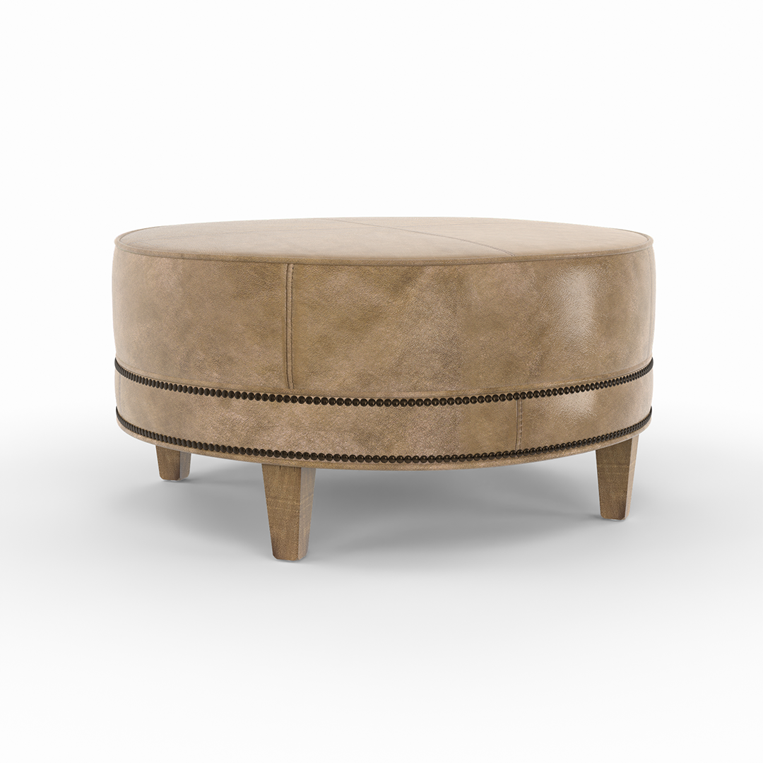 Medium Round Leather Ottoman
