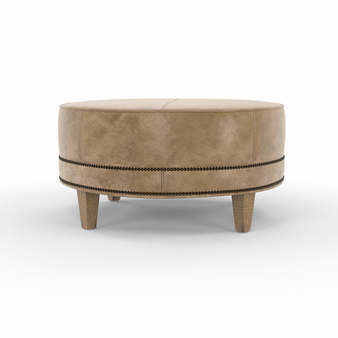 Medium Round Leather Ottoman
