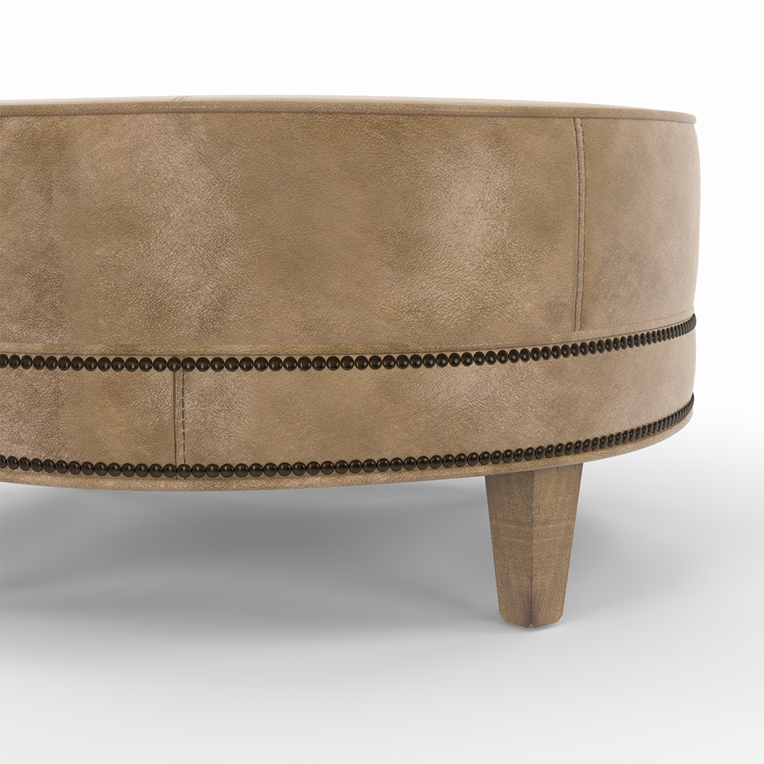 Medium Round Leather Ottoman