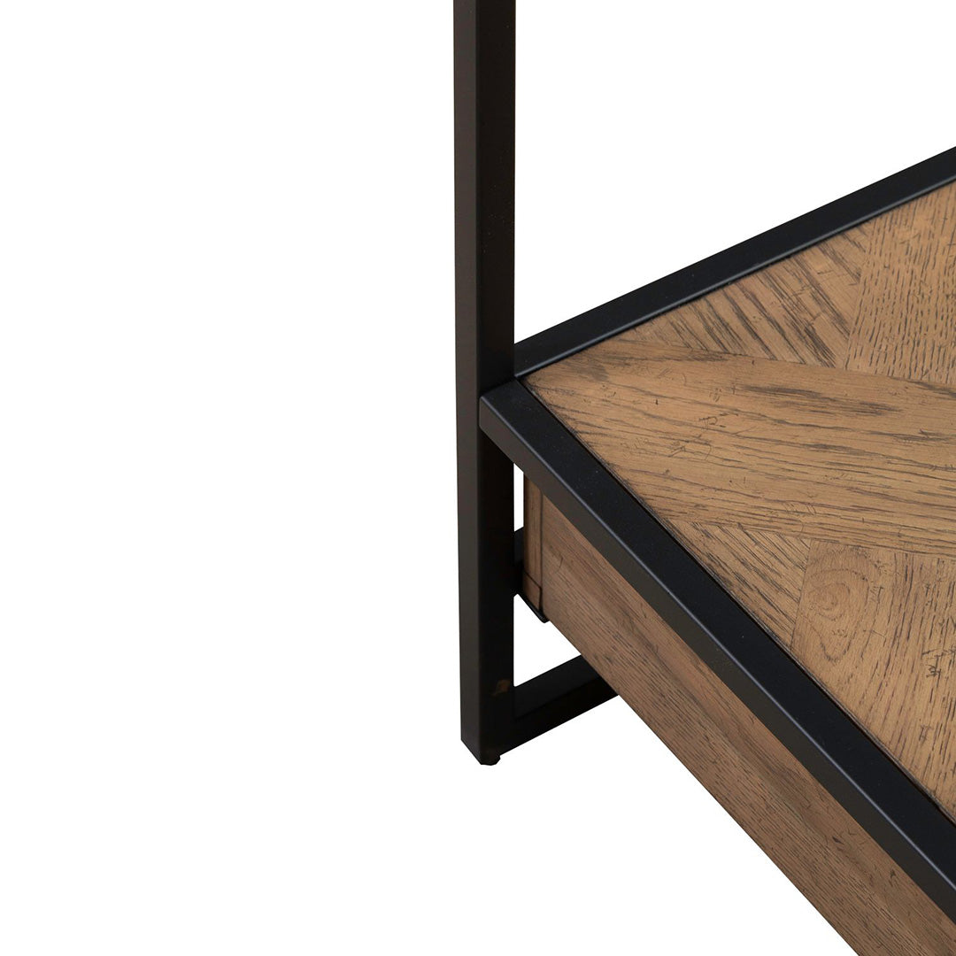 Bedford end table in black, close-up of frame joinery