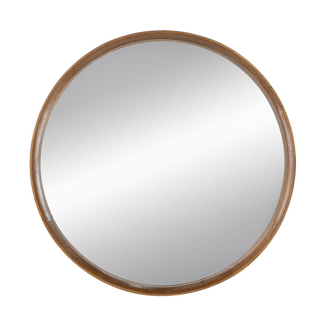 Round Wooden Accent Mirror