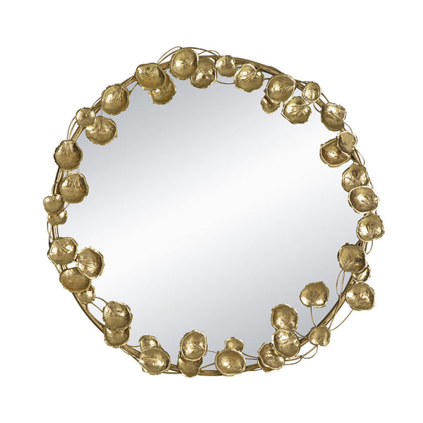 Round Mirror with Golden Leaves