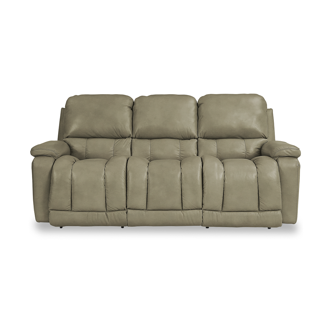 Greyson Leather Power Reclining Sofa with Wireless Remote from La-Z-Boy Incorporated in Beige, Made in USA - Gray finish