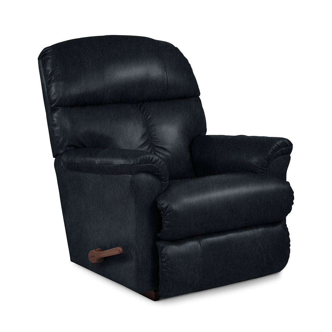 Reed Leather Rocker Recliner from La-Z-Boy Incorporated in Blue with Manual Recline, Made in USA