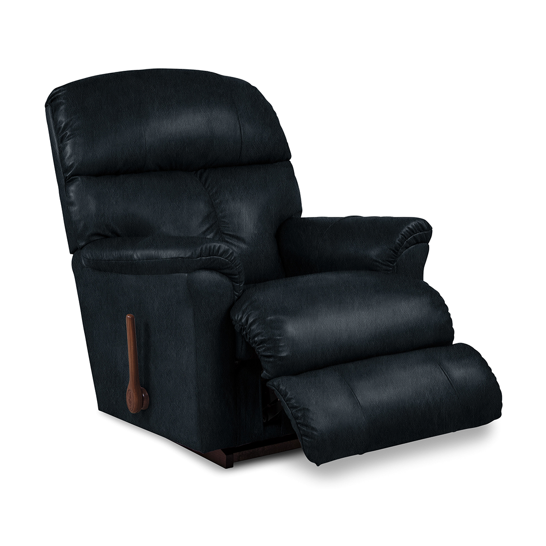 Reed Leather Rocker Recliner from La-Z-Boy Incorporated in Blue with Manual Recline, Made in USA - Detail view