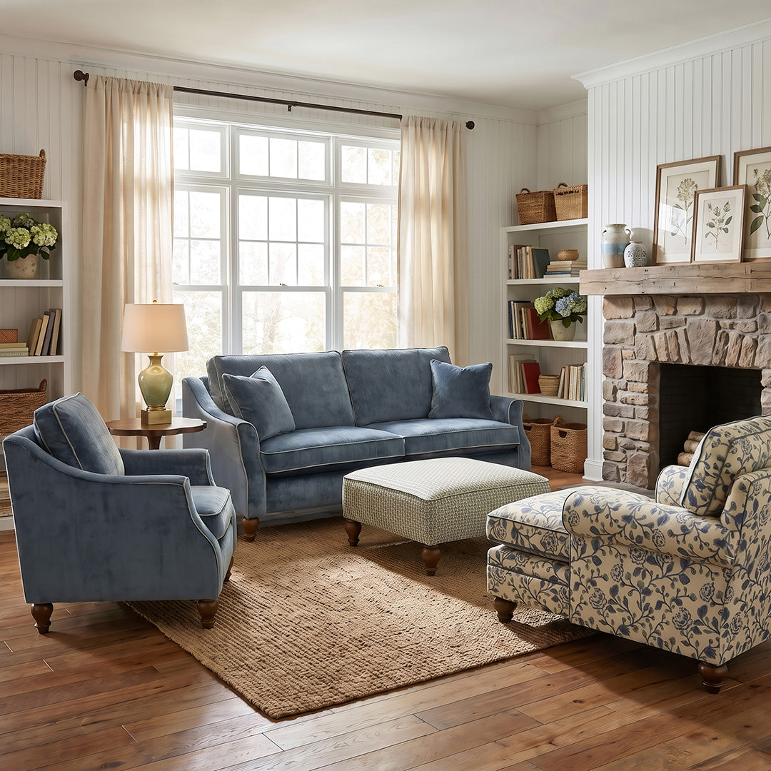 Adeline Power Reclining Sofa from Best Home Furnishings in Blue Velvet, Made in USA - Alternate angle