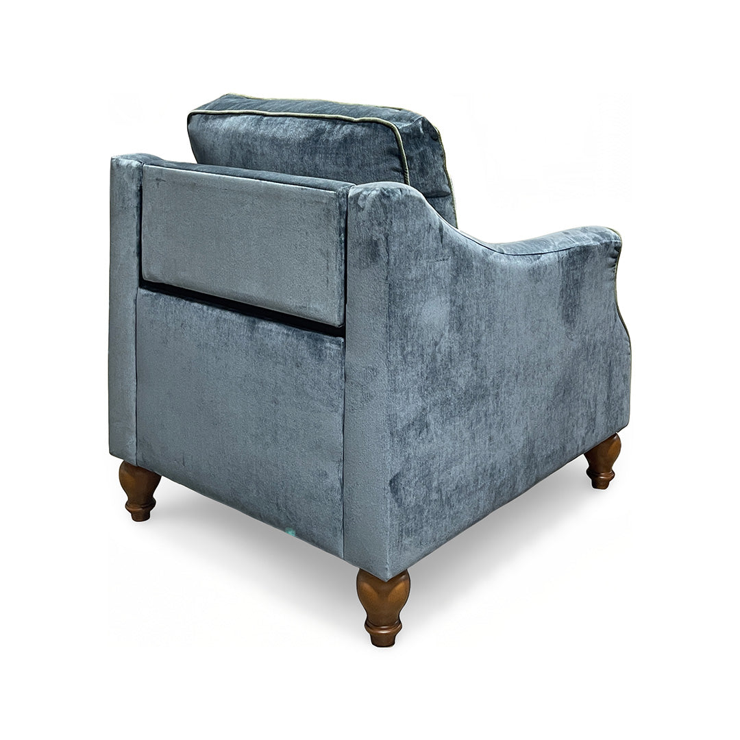 Adeline Power Recliner from Best Home Furnishings in Blue Velvet with Hardwood Frame, Reversible Cushions - Reclined position