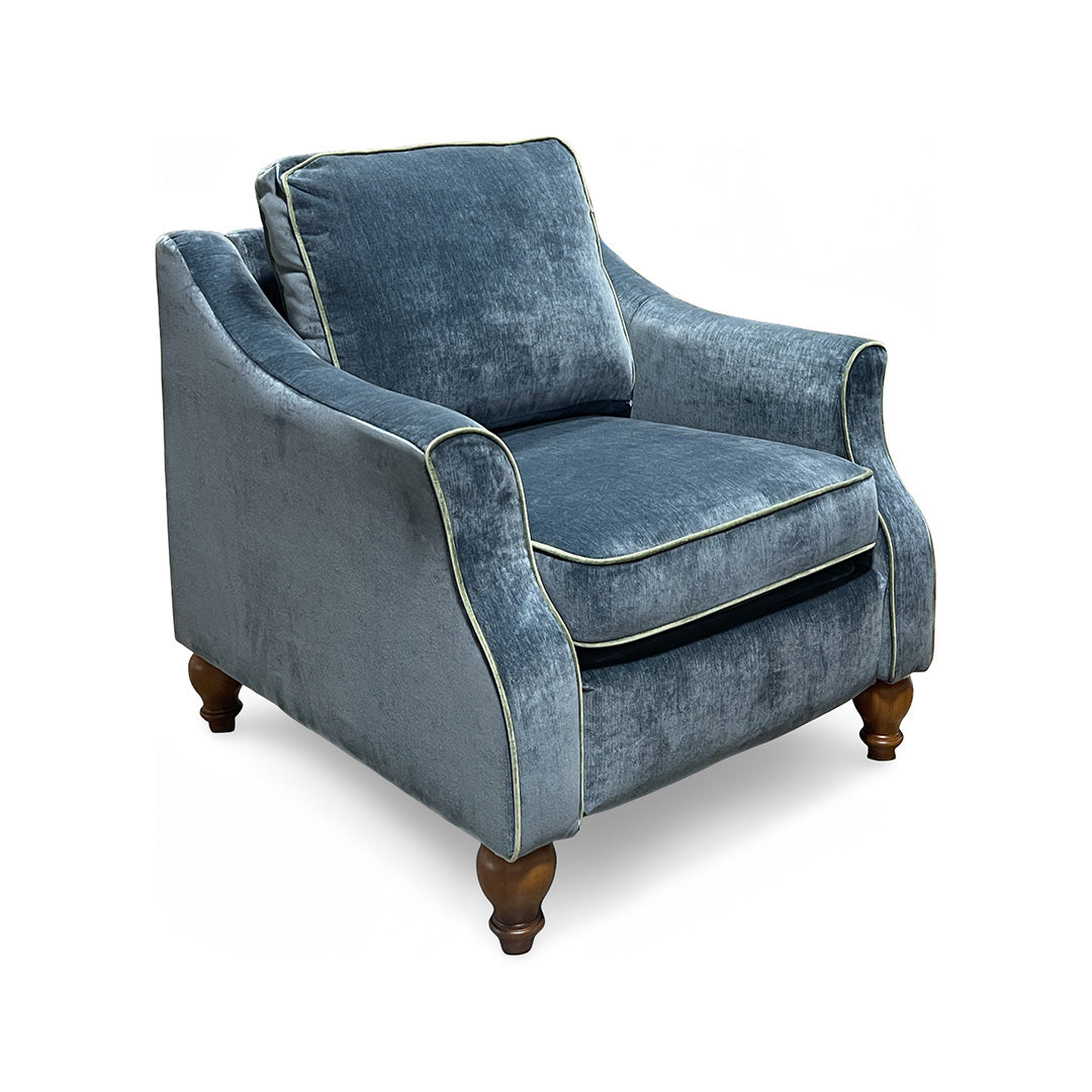Adeline Power Recliner from Best Home Furnishings in Blue Velvet with Hardwood Frame, Reversible Cushions - Reclined position