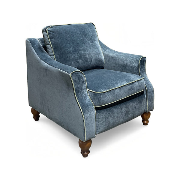 Adeline Power Recliner from Best Home Furnishings in Blue Velvet with Hardwood Frame, Reversible Cushions - Reclined position