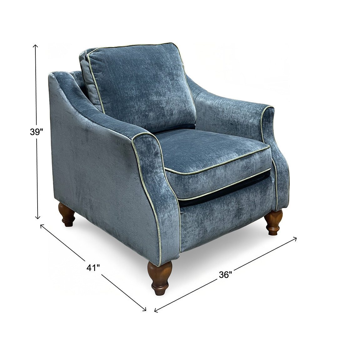 Adeline Power Recliner from Best Home Furnishings in Blue Velvet with Hardwood Frame, Reversible Cushions - Reclined position