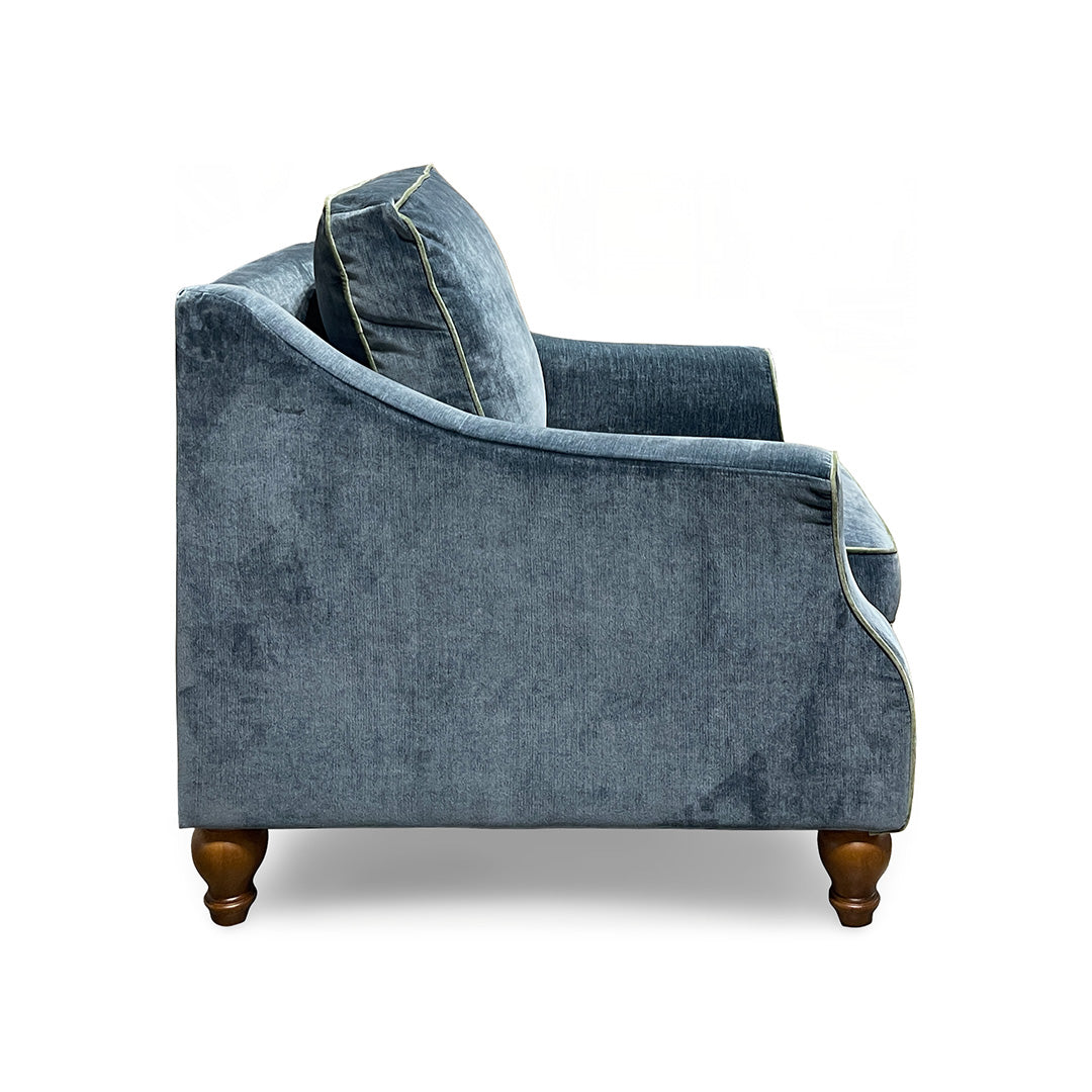 Adeline Power Recliner from Best Home Furnishings in Blue Velvet with Hardwood Frame, Reversible Cushions - Reclined position