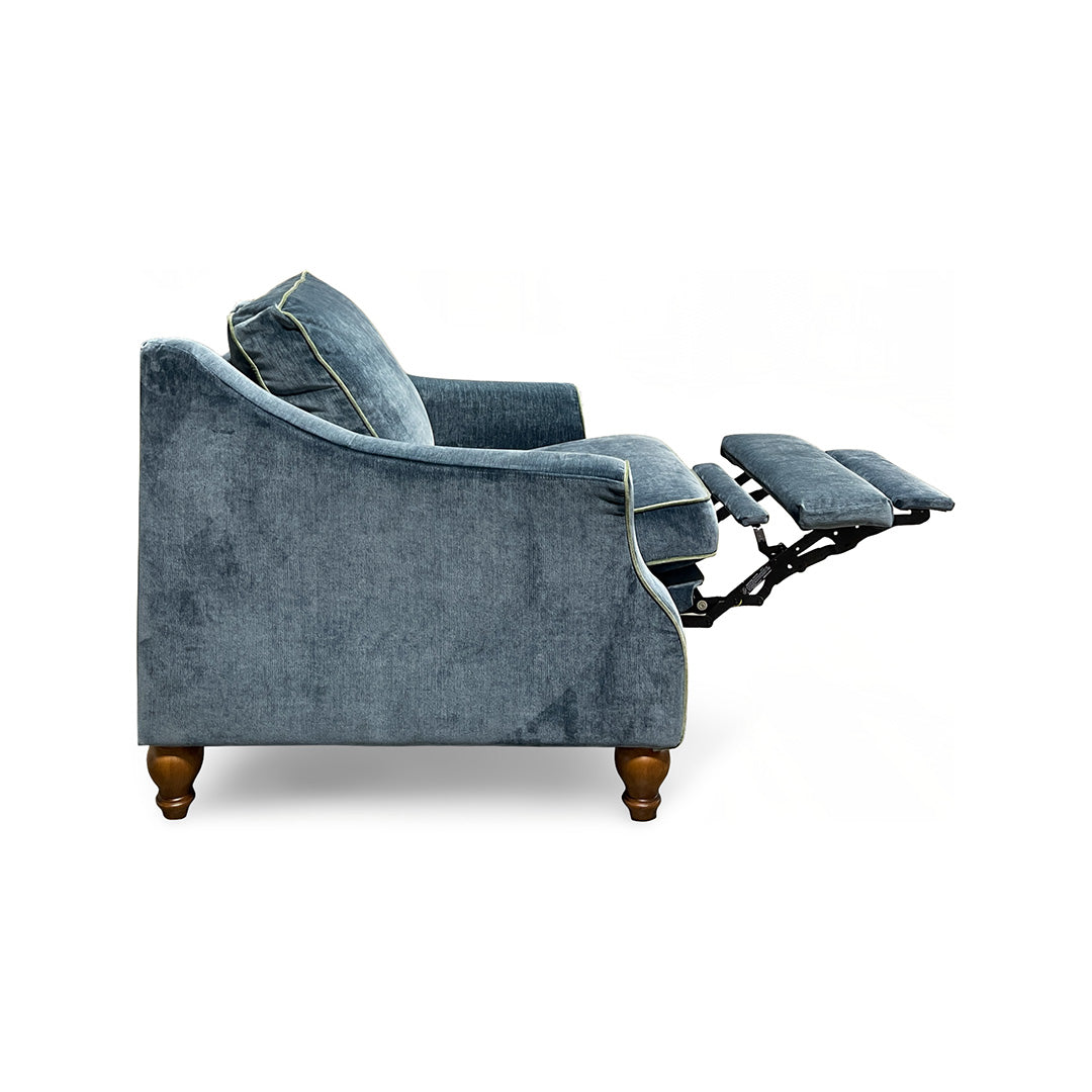 Adeline Power Recliner from Best Home Furnishings in Blue Velvet - Reclined position