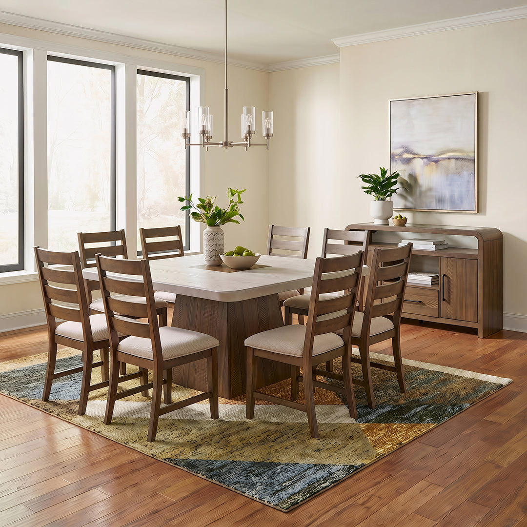 Apex Dining Set (5pc) (Seats 6-8) from Holland House in Brown Upholstered - Detail view