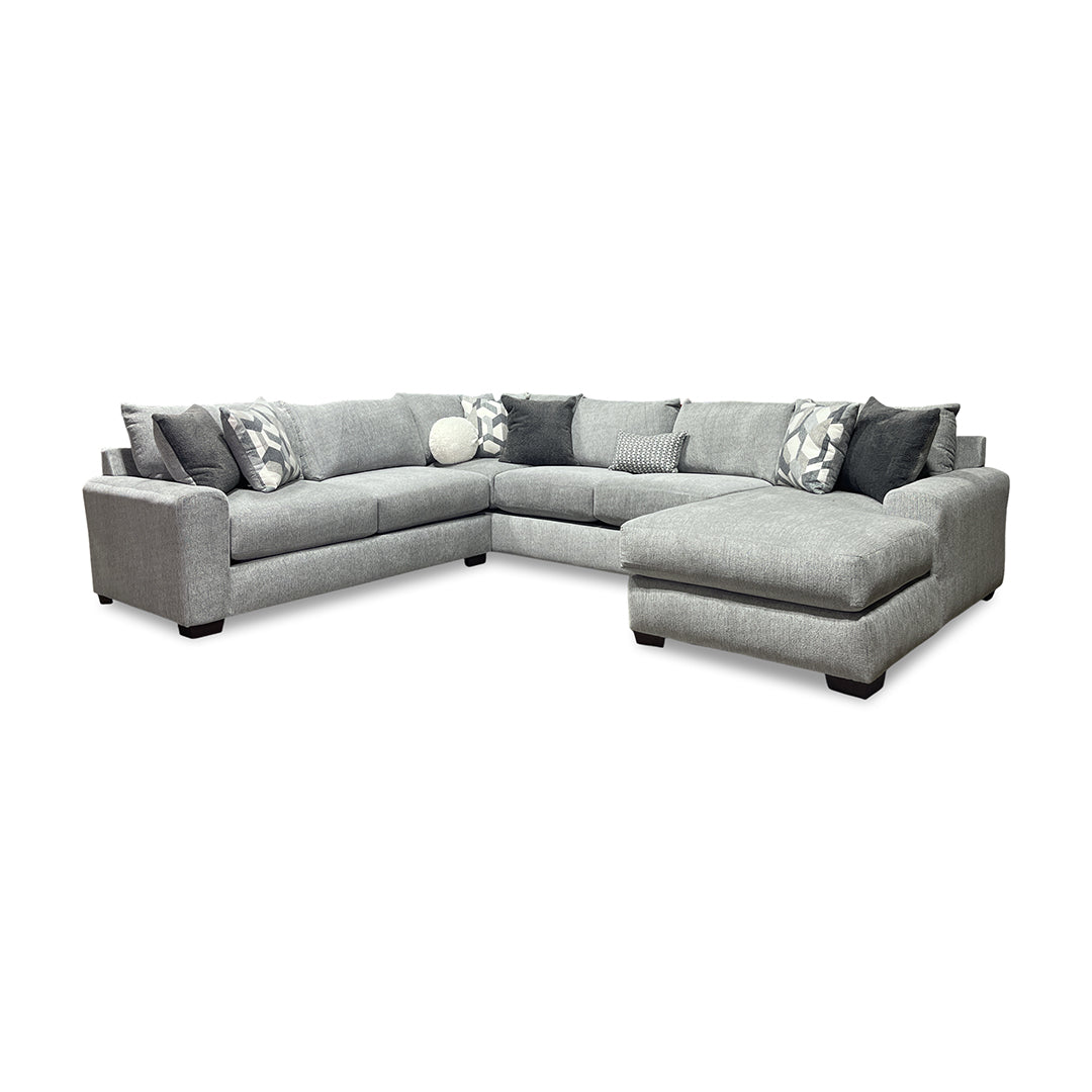 Gray sectional sofa with right chaise and accent pillows