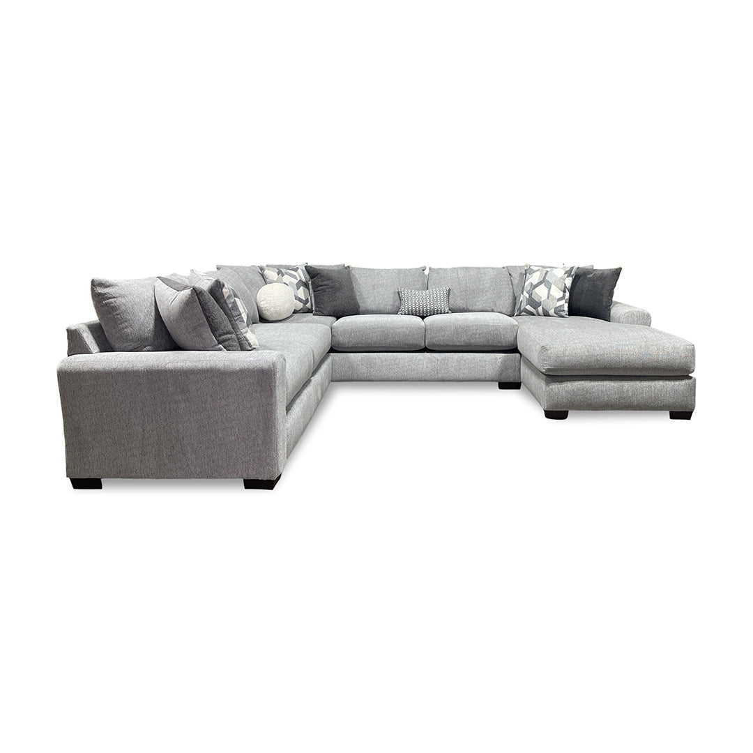 Gray sectional sofa with right chaise and accent pillows