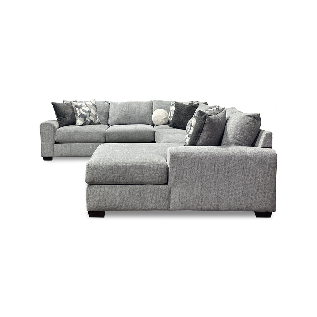 Gray sectional sofa with right chaise and accent pillows