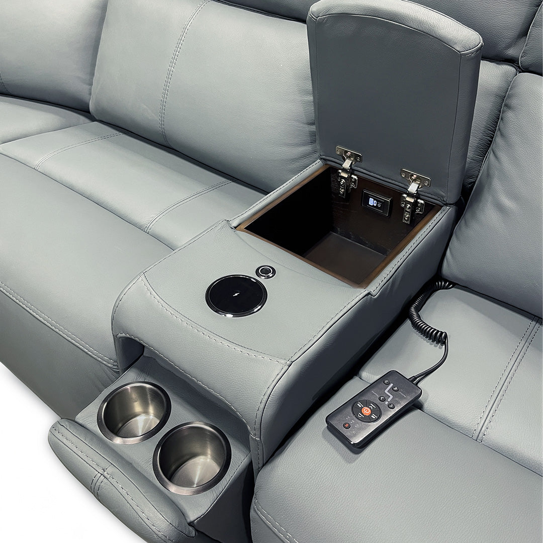 Ariel Leather Power Reclining Sectional with Heat & Massage