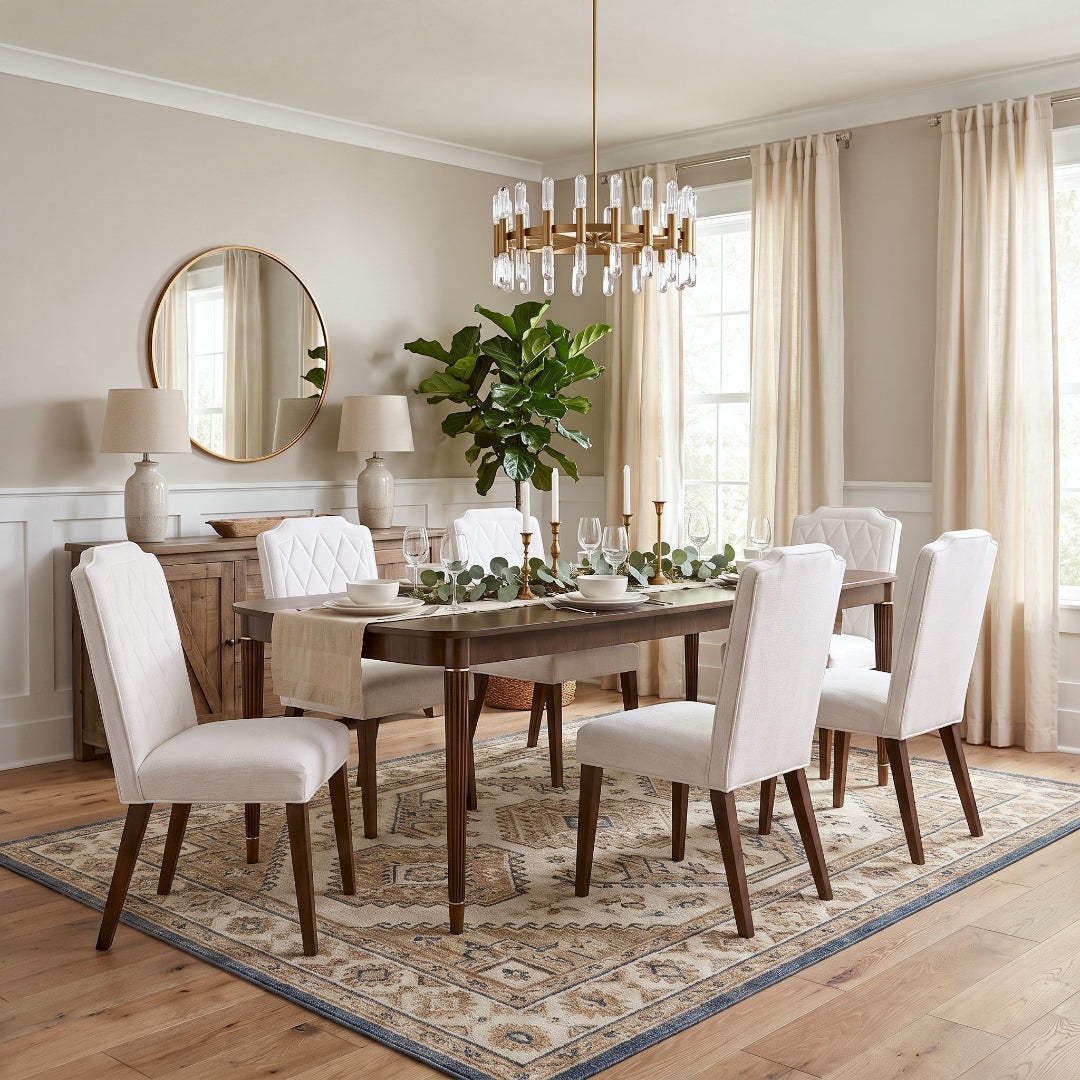 Asher Park dining set in brown, styled in a dining room setting