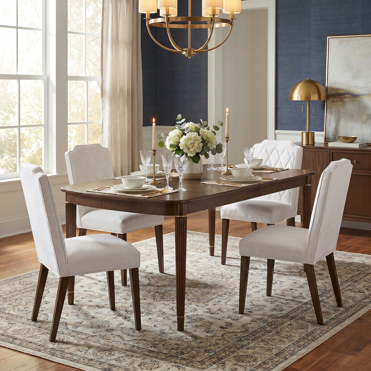 Asher Park dining set in brown, alternate lifestyle view with table and chairs