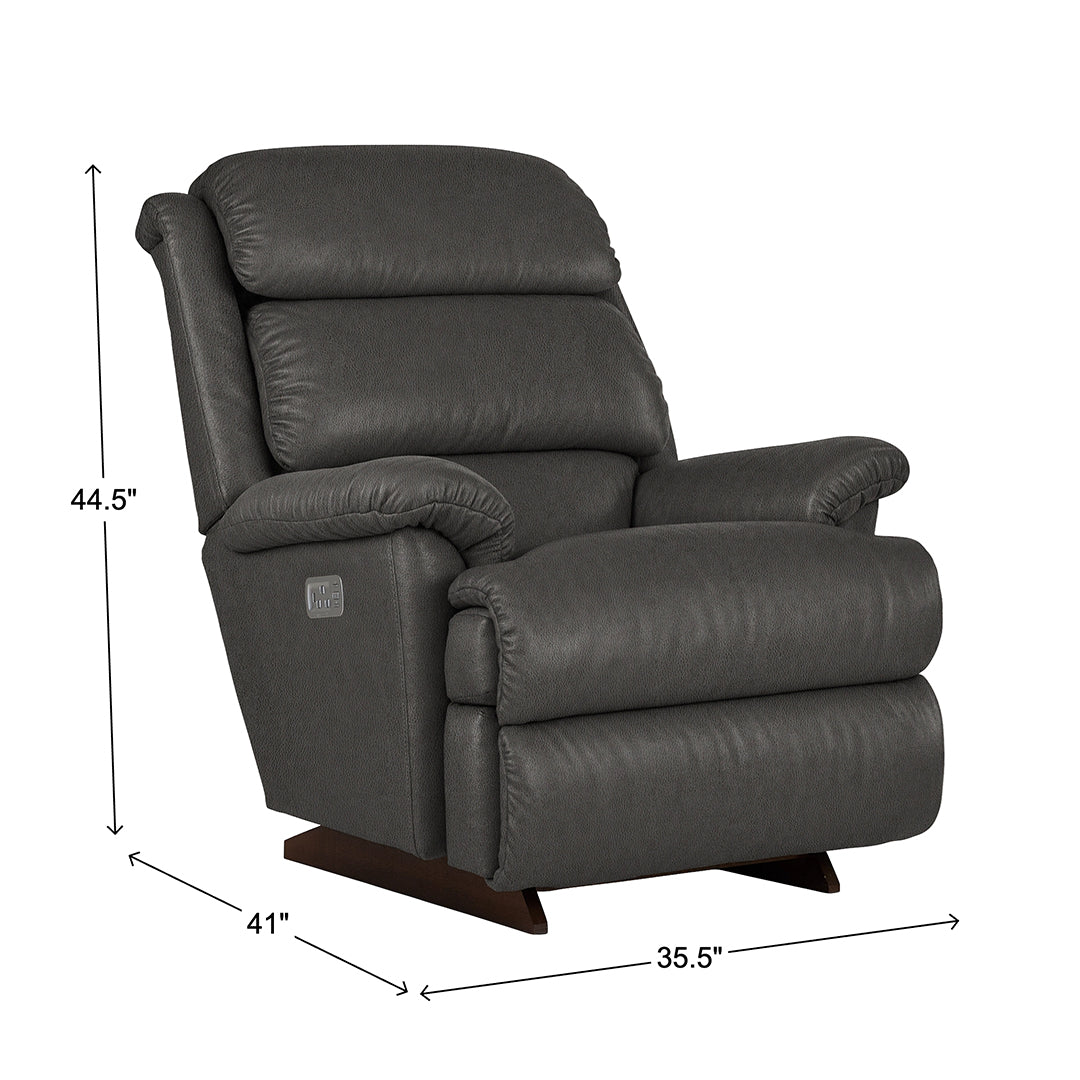 Astor Leather Power Rocker Recliner from La-Z-Boy Incorporated in Gray with Power Recline, Power Recline, Made in USA - Reclined position