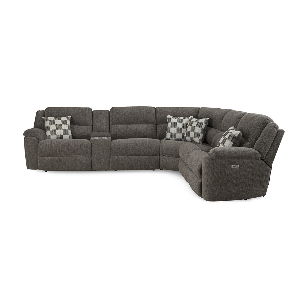 Autumn Power Reclining Sectional with Left Console (3-Piece) from Home Stretch in Brown Polyester, Made in USA - Reclined position