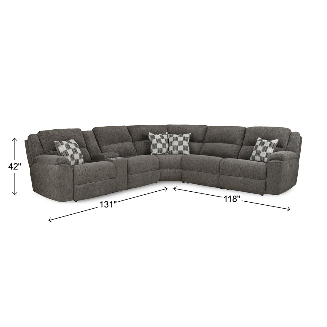 Autumn Power Reclining Sectional with Left Console (3-Piece) from Home Stretch in Brown Polyester, Made in USA - Reclined position