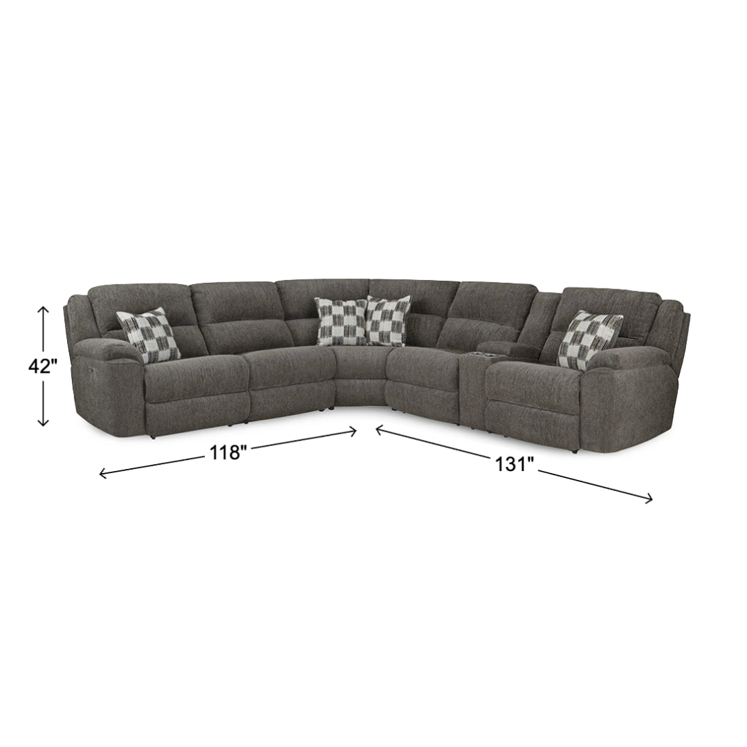 Autumn Power Reclining Sectional with Right Console (3-Piece) from Home Stretch in Brown Polyester, Made in USA - Reclined position
