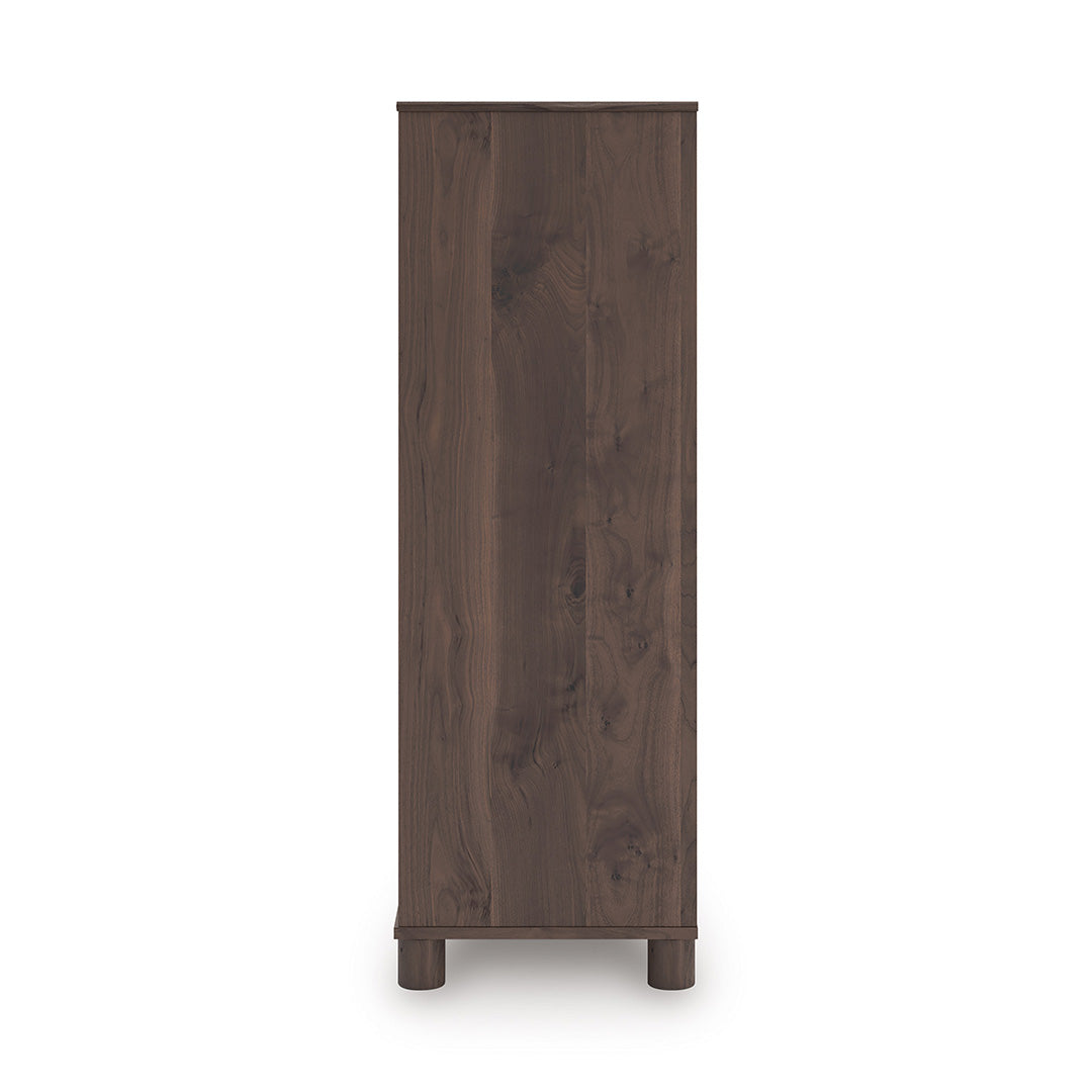 Wooden cabinet with a dark brown finish on a white background