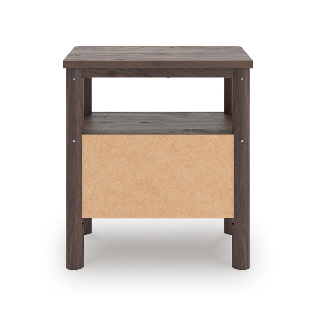 Wooden side table with a drawer on a white background