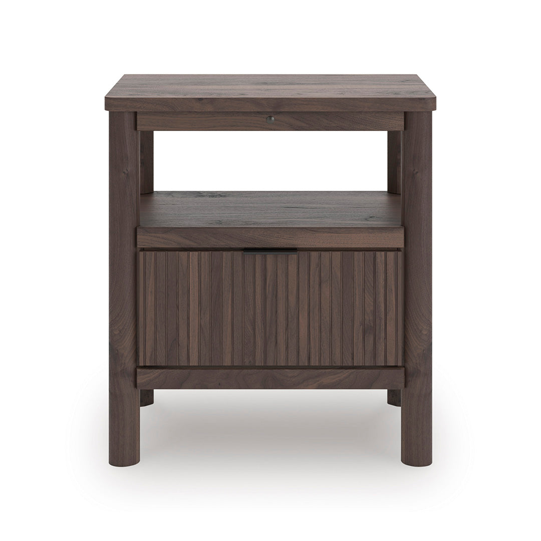 Wooden side table with two shelves on a white background