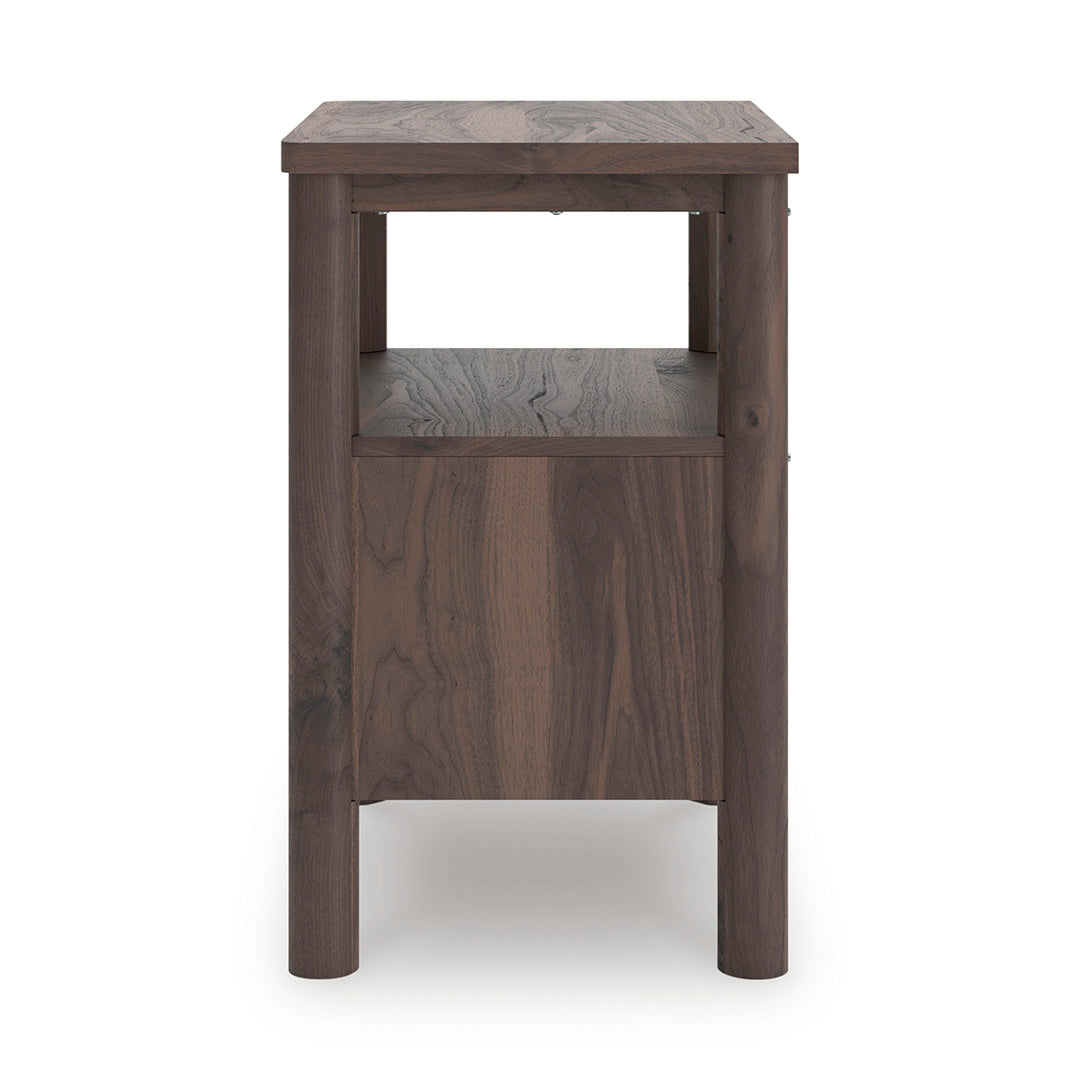 Wooden side table with two shelves on a white background