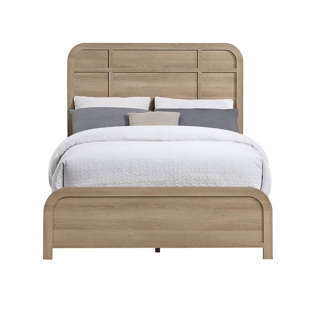 panel bed with beige oak tone finish