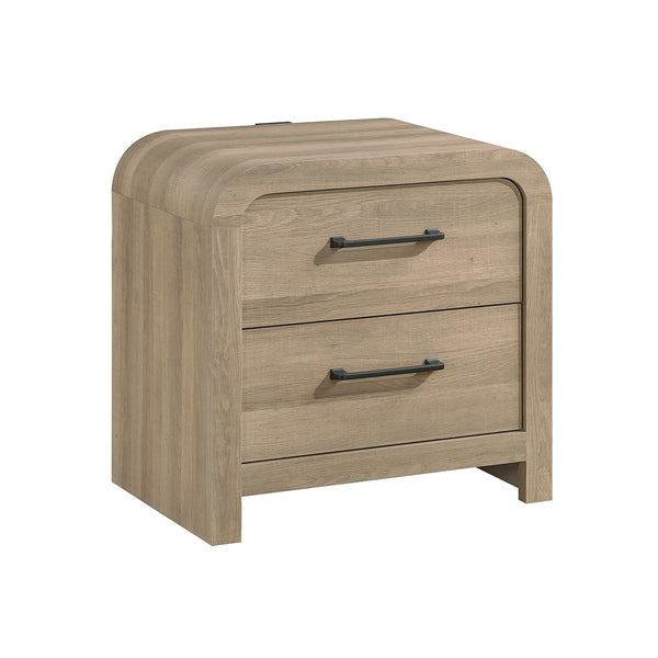 modern beige nightstand with two drawers