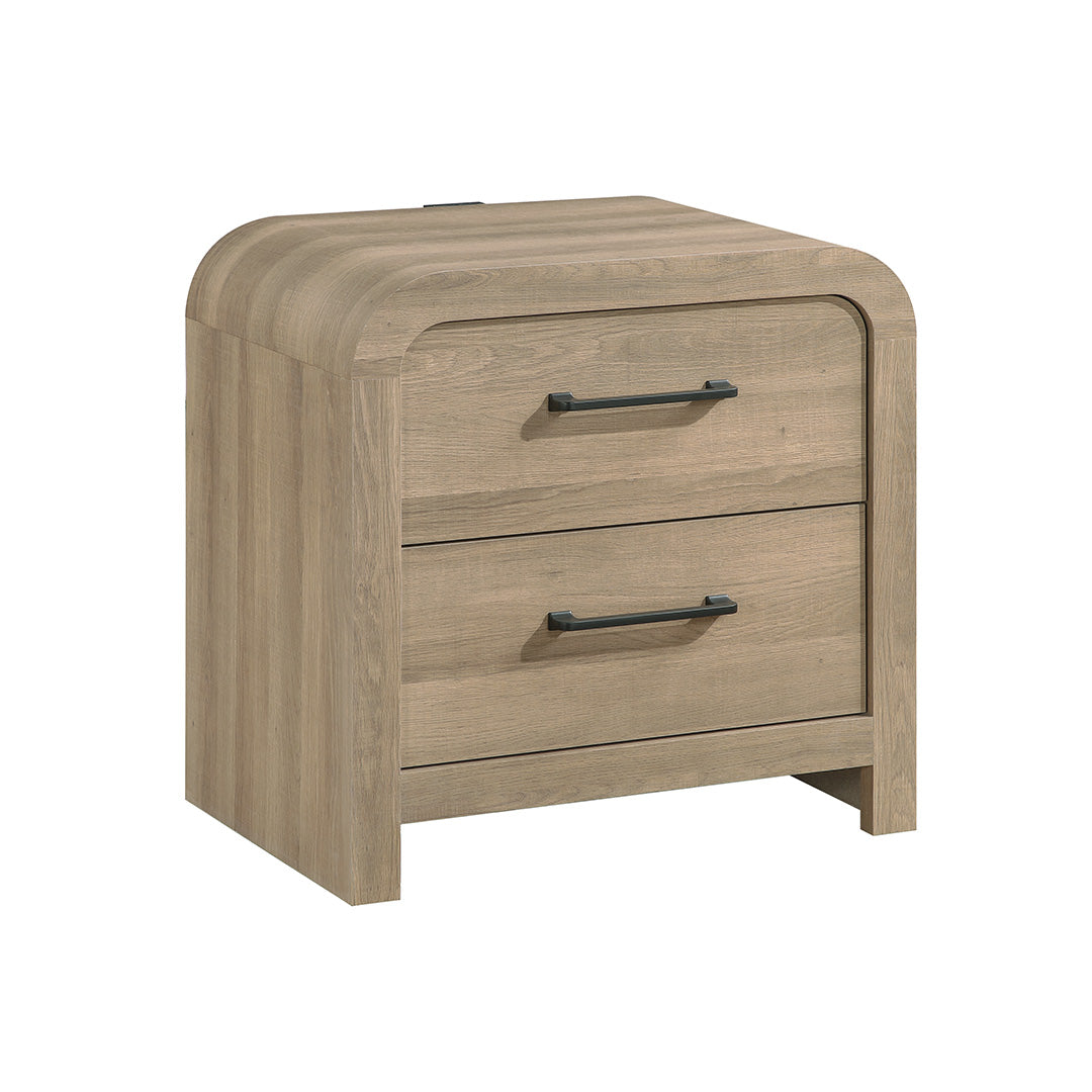 modern beige nightstand with two drawers