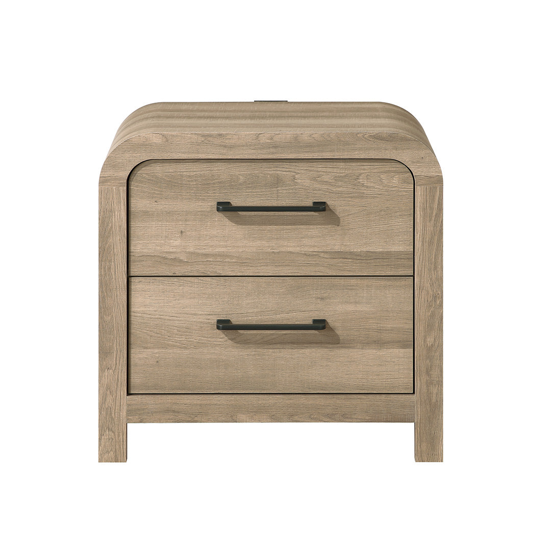 modern beige nightstand with two drawers