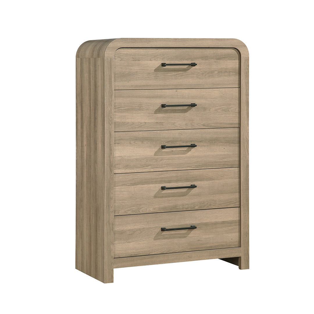 modern beige chest with five drawers