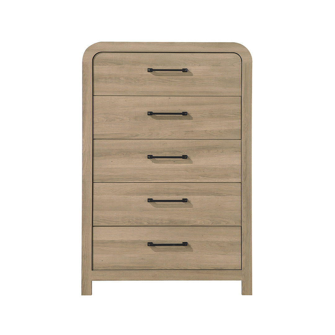 modern beige chest with five drawers