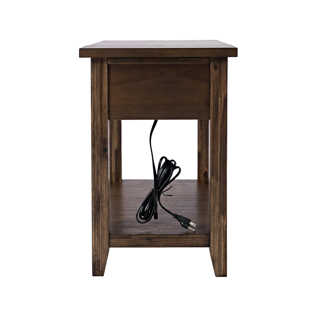 Brown Bakersfield Power Side Table with USB Port from Jofran - Side view