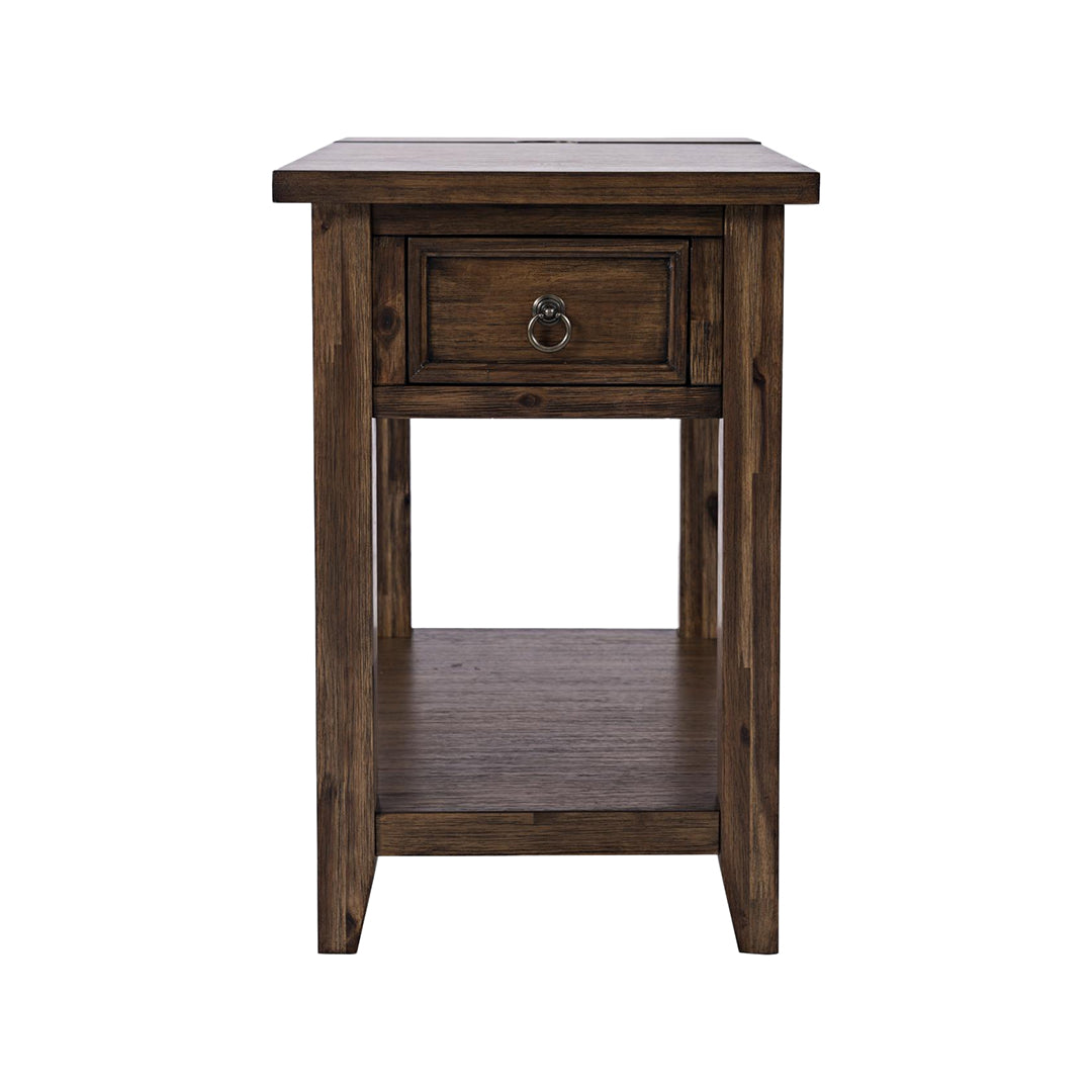 Brown Bakersfield Power Side Table with USB Port from Jofran - Side view