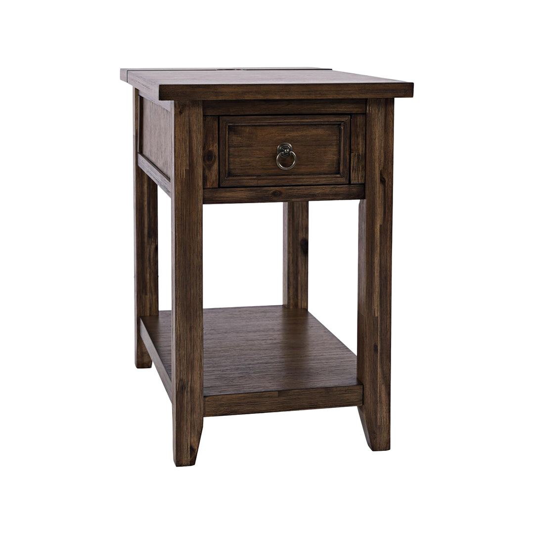 Brown Bakersfield Power Side Table with USB Port from Jofran - Side view