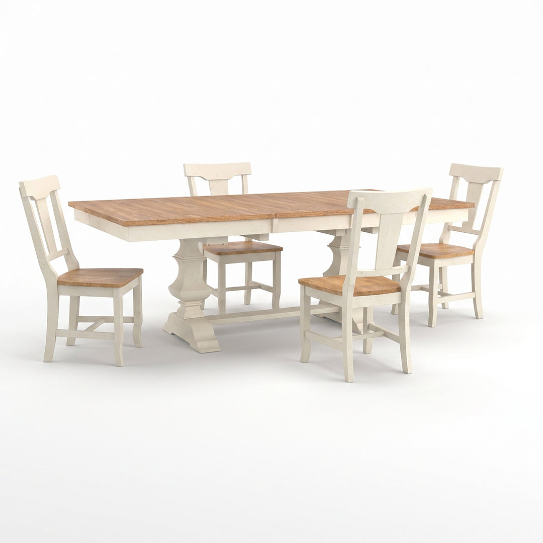 Banks Dining Set (5pc) in white solid wood with leaf from John Thomas Whitewood IND