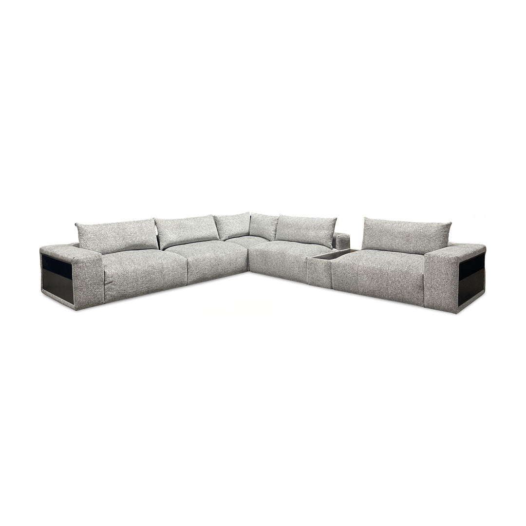 Beck Sectional (6-Piece) from Kuka Home in Gray Performance Fabric with USB Port, Wireless Charging