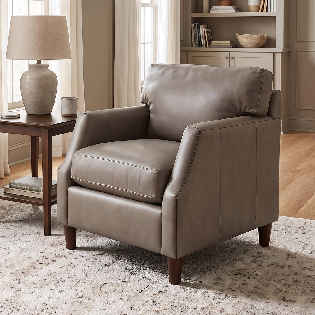 Belle Leather Accent Chair from Hickorycraft (Craftmaster) in Gray, Made in USA - Leather detail