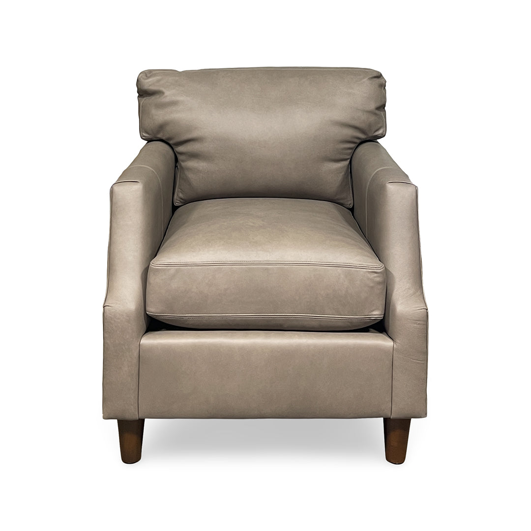 Belle Leather Accent Chair from Hickorycraft (Craftmaster) in Gray with Hardwood Frame, Wood Legs, Made in USA - Overhead view