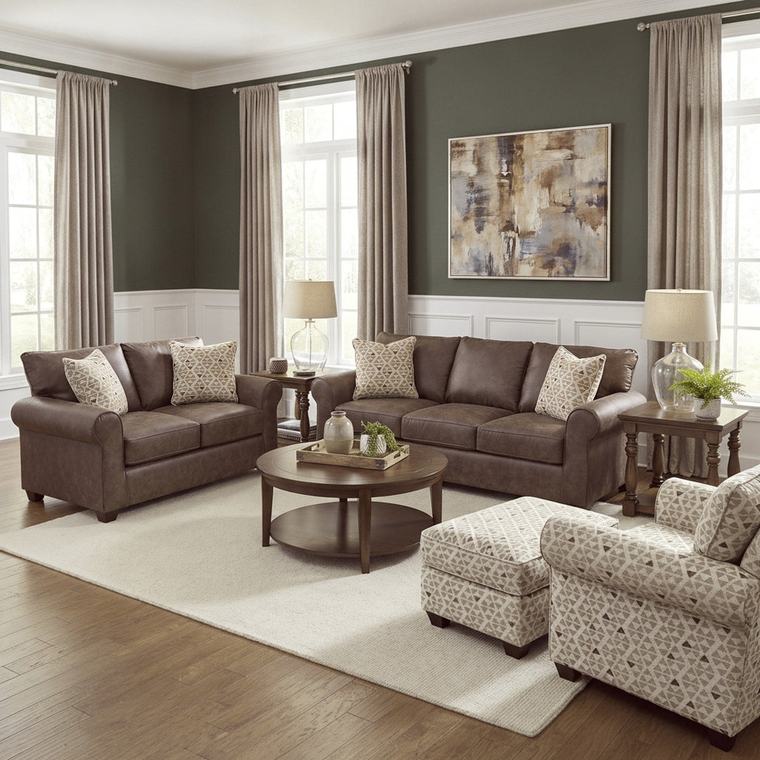 Billie Living Room Set from Fusion in Brown, Made in USA - Room setting