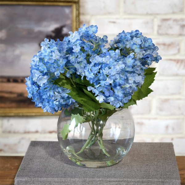 Blue Mini Hydrangeas in Vase from P D Home &amp; Garden in Glass - Blue finish