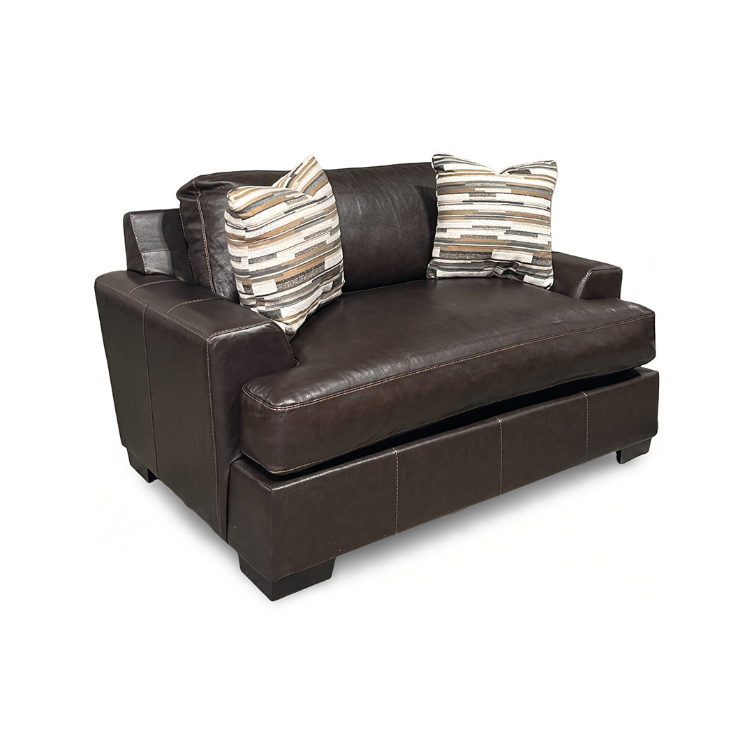 Bodie Leather Chair and a Half from Michael Nicholas Designs in Brown with Accent Pillows, Hardwood Frame, Made in USA - Leather detail