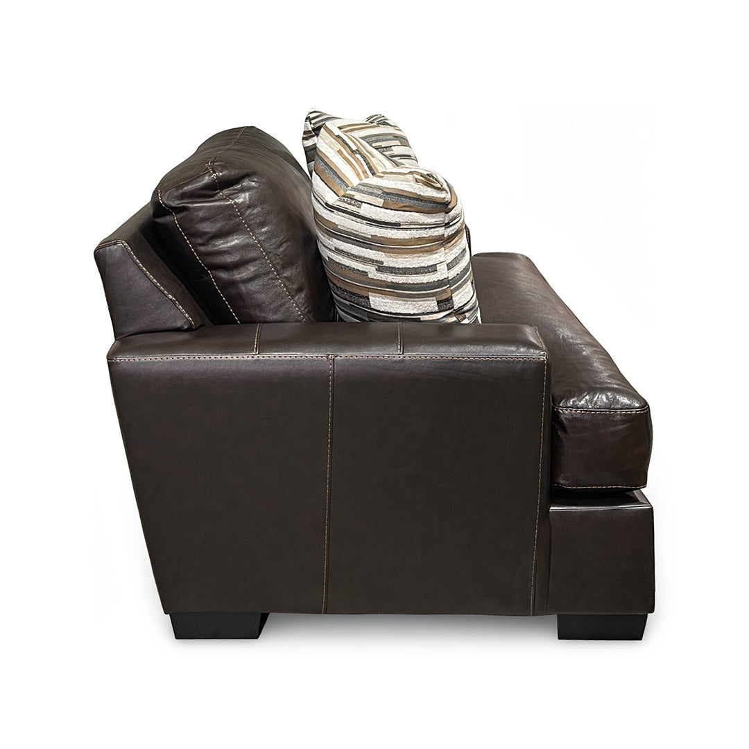 Bodie Leather Chair and a Half from Michael Nicholas Designs in Brown with Accent Pillows, Hardwood Frame, Made in USA - Leather detail