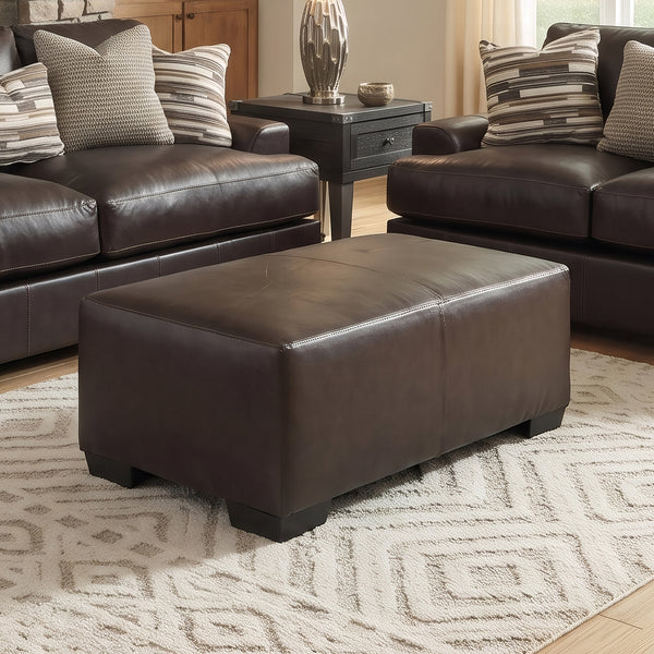 Bodie Leather Oversized Ottoman from Michael Nicholas Designs in Brown, Made in USA - Leather detail